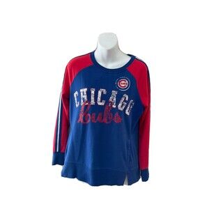 Chicago Cubs Womens M Perfect Pitch Pullover Crew Top Terry Sweatshirt baseball